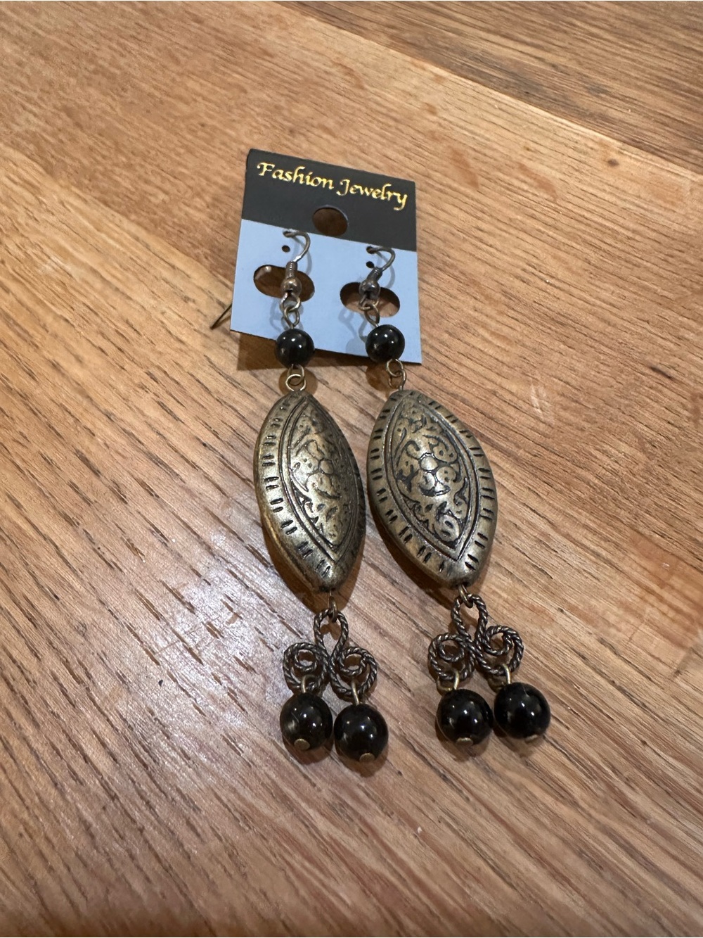 Fashion Jewelry Gold-Tone Filigree Drop Earrings with Black Beads